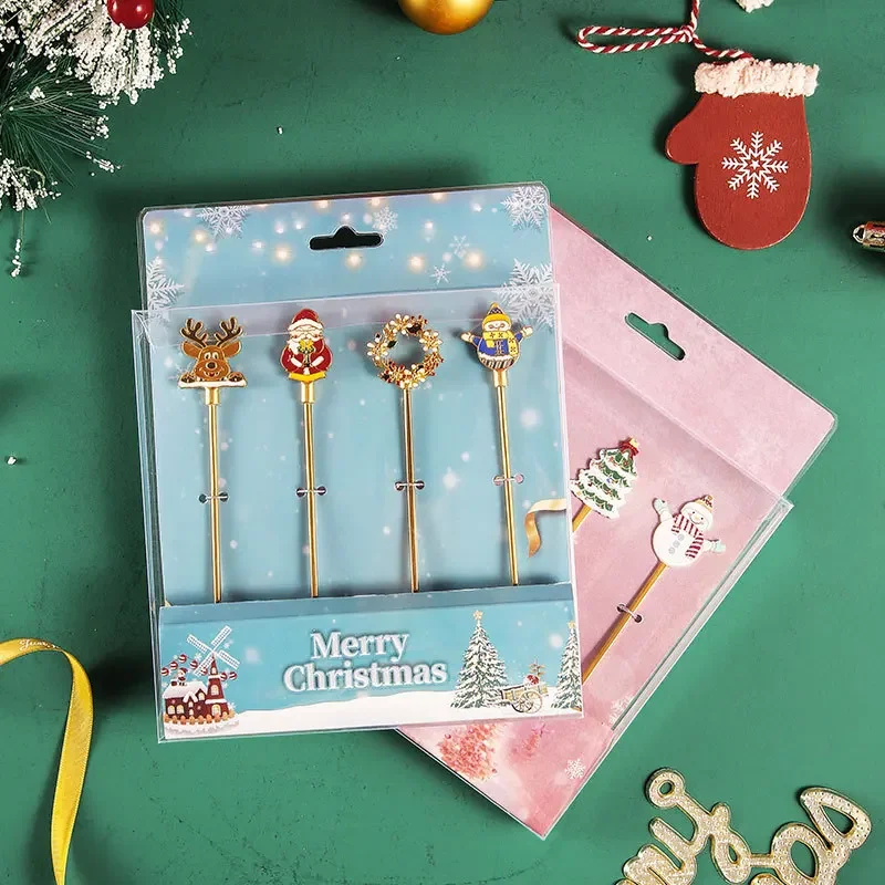 Christmas Fruit Fork Stirring Spoon Kitchen Supplies Coffee Dessert Spoons New Year Tableware Santa Xmas Gifts Decorations