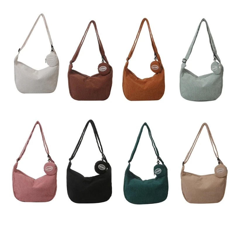 

Trendy Corduroy Crossbody Bag with Adjustable Strap Women Daily Casual All-match Shoulder Bag Solid Color Work Travel Handbag