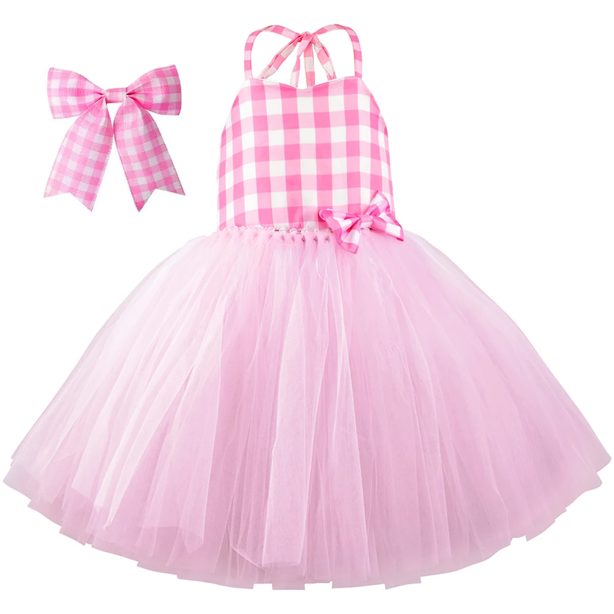 Toddler Little Girls Pink Plaid Tulle Cosplay Costume Girls Birthday Party Dress Little Fancy Halloween Dress Up cosplay costume
