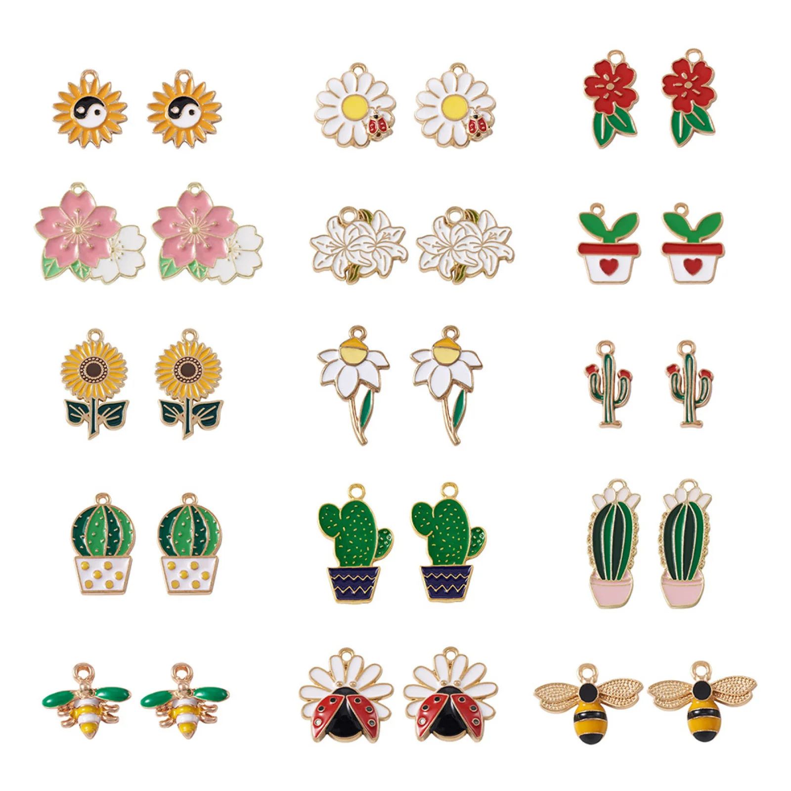 

60Pcs Mixed Alloy Enamel Bee Ladybug Animal Flower Charms Pendants For Bracelet Necklace Earring DIY Jewelry Making Findings