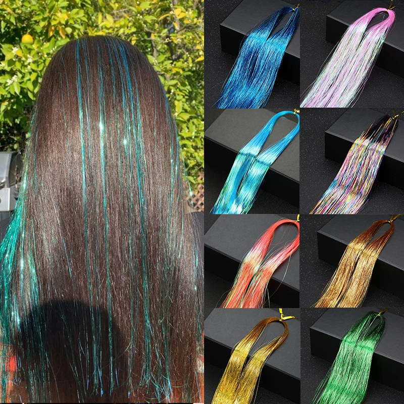 SparkleHairTinselRainbowGlitterStripsHairExtensionShinyStrands