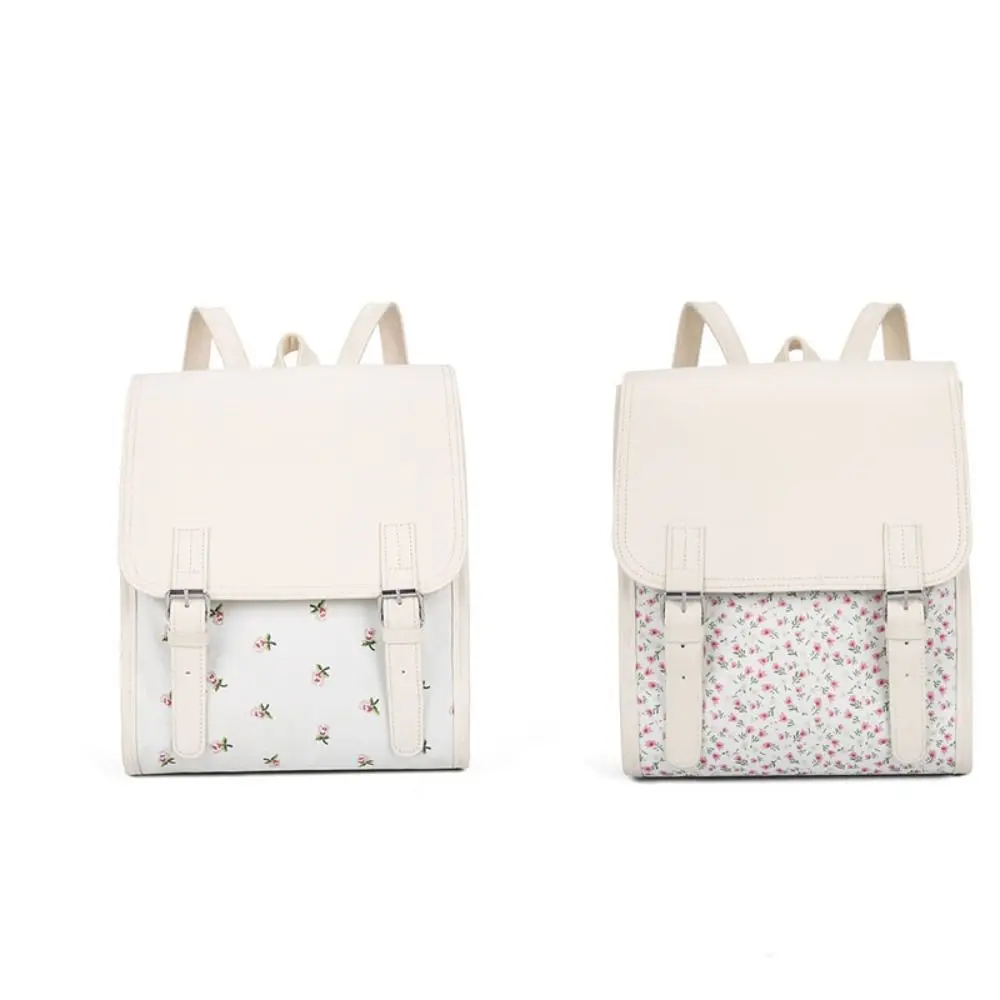 Handbag Fashion Flap Backpack Large-Capacity Aesthetic PU Leather Flip School Bag College Style Square Flower School Bagpack 6