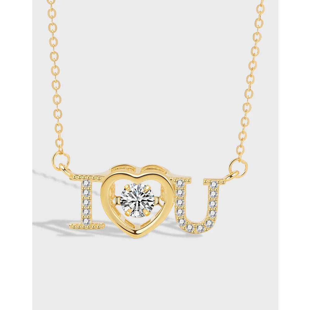

S925 Sterling Silver Smart Love Necklace Korean Letter I love you Jumping Heart Pendant Female Clavicle Chain