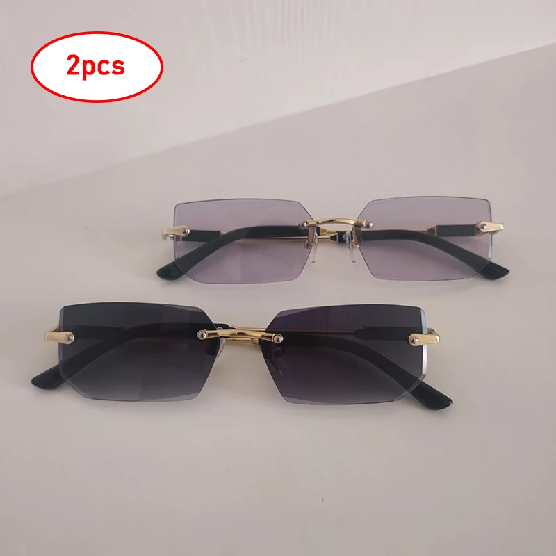 Set Da 2 Occhiali Da Sole Rettangolari Vintage Donna E Uomo – Bianco E Nero – Protezione UV400