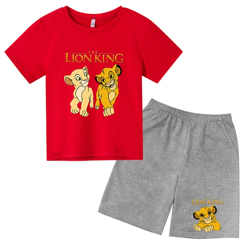 thumbnail image 1 of Conjunto de 2 piezas de camiseta y pantalones cortos con estampado de El Rey León Simba para niños y adolescentes, ropa informal de manga corta, traje de moda, 1 of 5