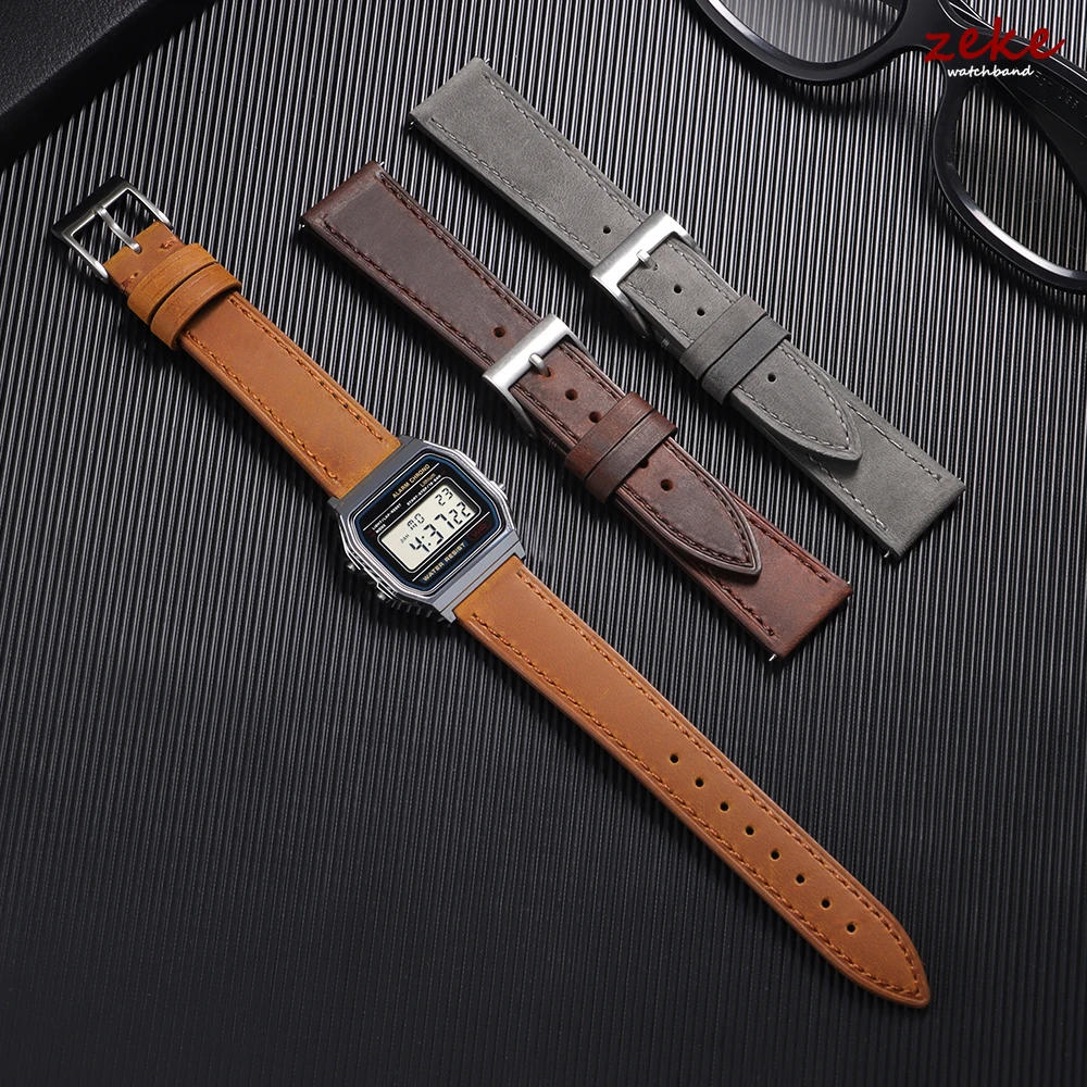 Vintage Crazy Horse Leather Watchband - Retro Cowhide Strap
