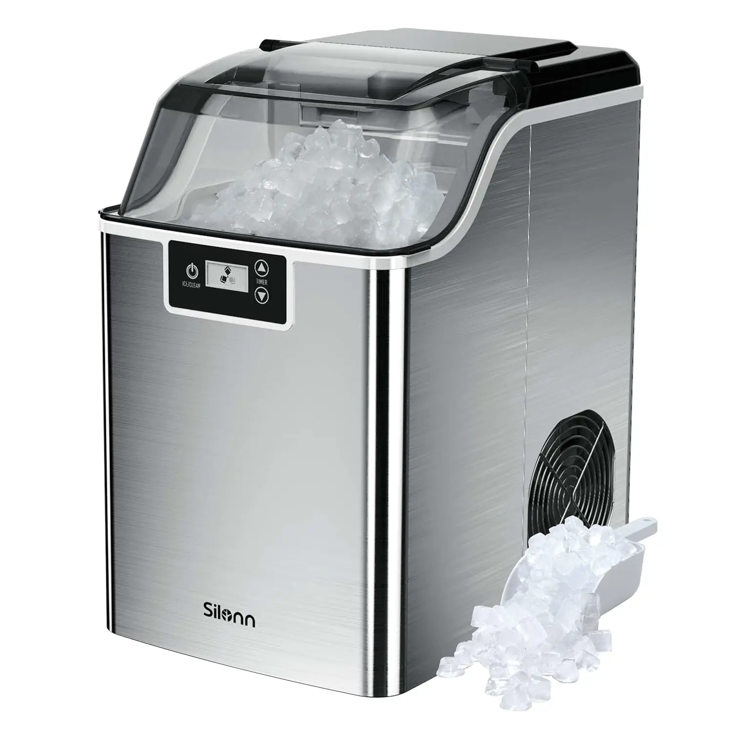 

Compact Nugget Ice Maker，44lbs/Day Pellet Ice Maker Machine with Timer & Self-Cleaning Function, Portable Countertop Ice