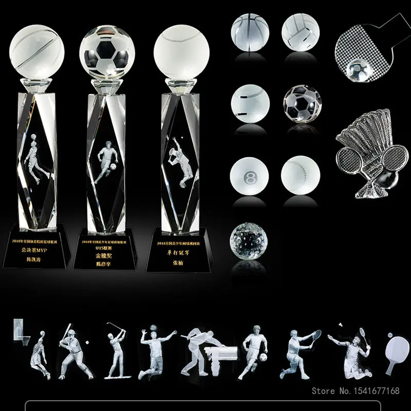 CrystalTrophy Customized Sports competition Basketball football volleyball tennis baseball badminton table tennis award trophies