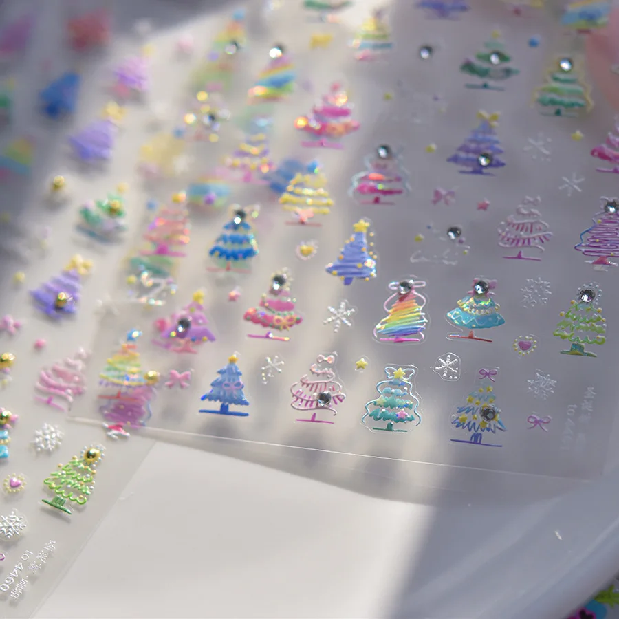 5D Relief Gorgeous Colorful Merry Christmas Tree Snowflake Adhesive Nail Art Stickers Decals Manicure X'mas Glitter Gems Charms 6