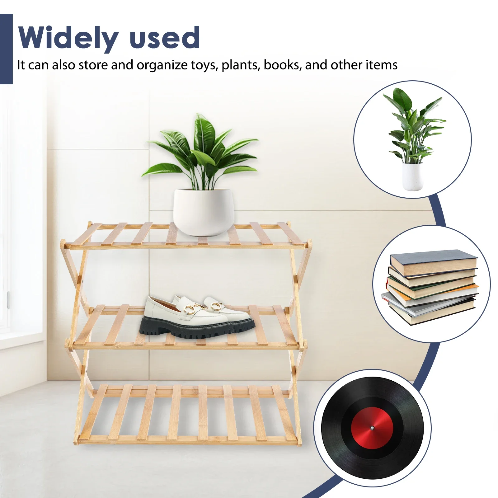 Bamboo Shoe Rack 2/3-Layer Portable Folding Shoe Storage Rack Versatile Simple Home Shelf for Corridors Living Room
