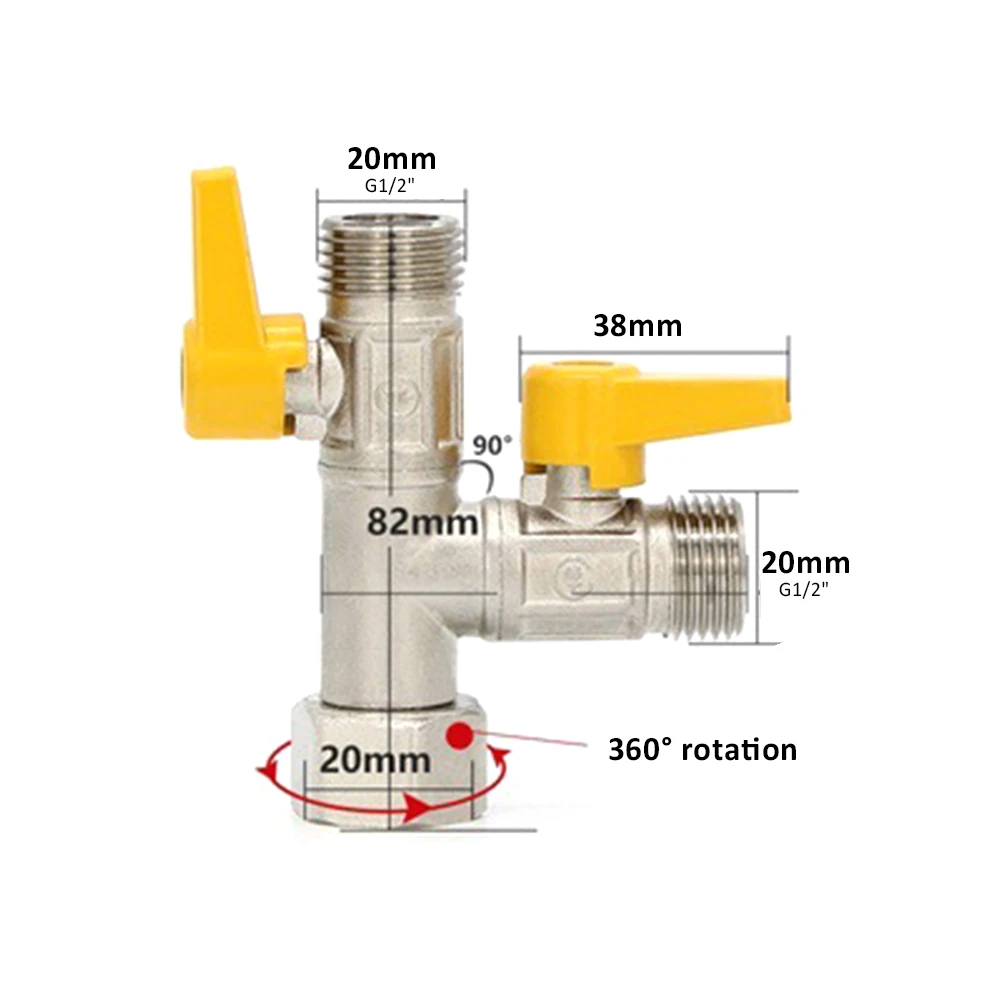 G1/2'' Shower Diverter Valve RV 3-Way By-Pass Valve Replacement, Universal T-Adapter for Bathroom, Toilet, Kitchen