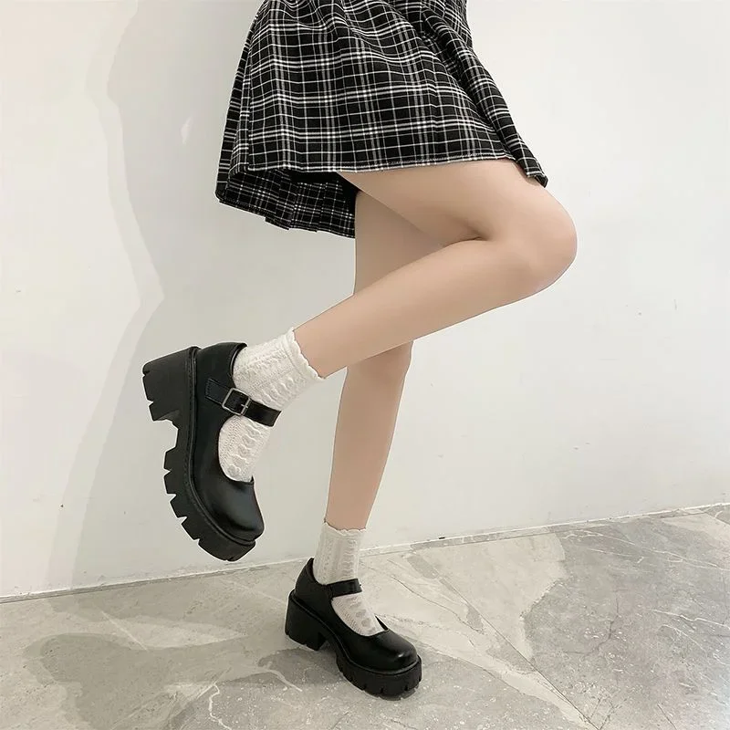 2023 New Japanese Versatile Women's Thick Sole JK Uniform Shoes lolita platform small leather shoes Versatile thick heel retro