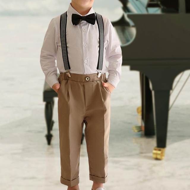 Boys Gentleman Outfit White Dress Shirt with Bowtie Formal Suit Set for Christening Birthday Wedding Hosting Formal Event