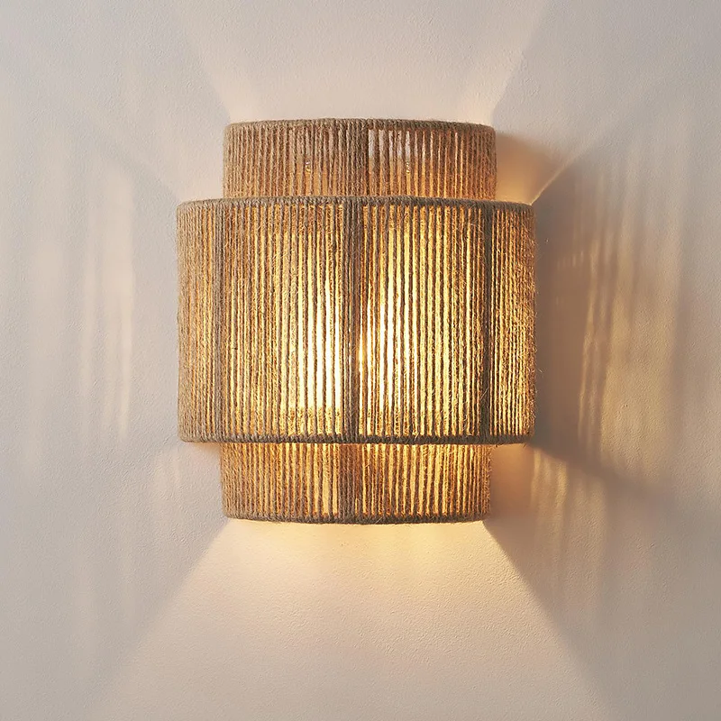 Tigmi Raffia Wall Lamp rustic linen lamp Bedroom Bedside Lights Dining Room Living Room Aisle Japanese home indoor Light 2