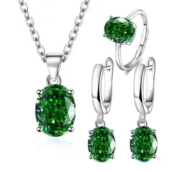 Elegant Women's 925 Silver Jewelry Set with Ring, Earrings, and Necklace - Perfect for Weddings and Engagements (WHT - G)