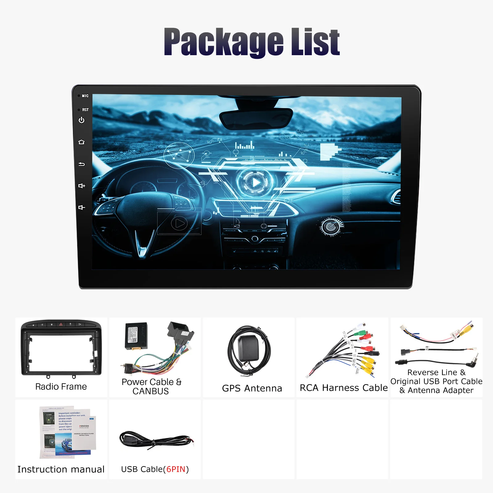 ESSGOO Android 14 Car Stereo Multimedia Player Radio 9" For Peugeot 408 308 2007-13 Carplay Android Auto GPS Navi Wifi RDS SWC