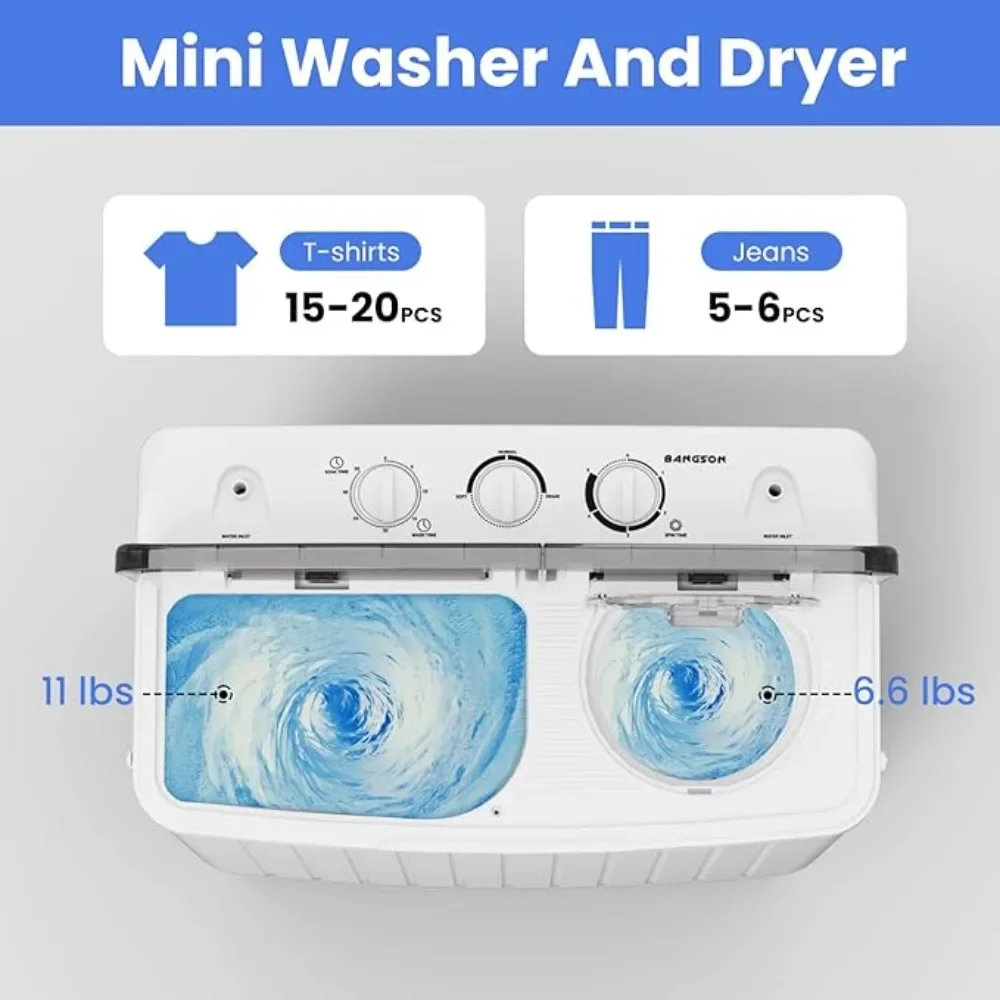 Portable Washing Machine Twin Tub Washer and 6.6 Lbs Spin Cycle Compact Washing Machine 3