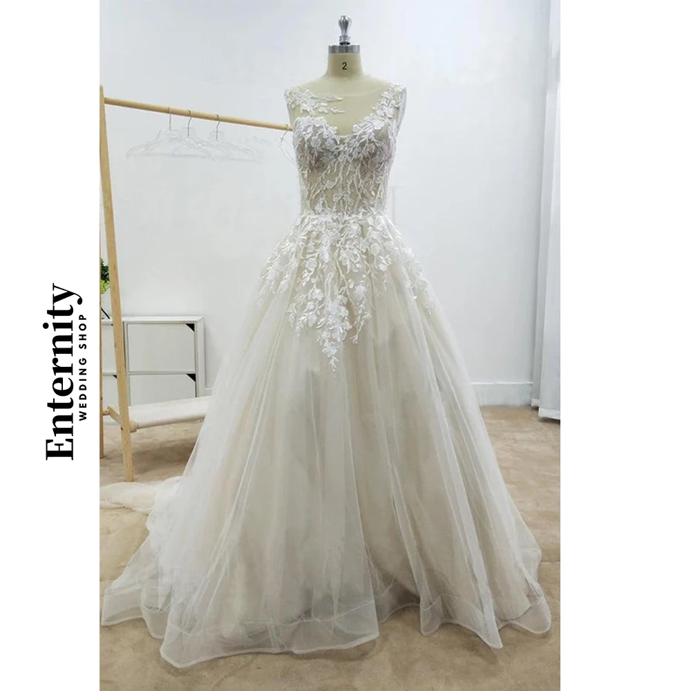 Customized Wedding Dresses Elegant Sleeveless Womens Dresses Floral Lace Applique Backless Bride Dresses Vestidos Para Mujer 3