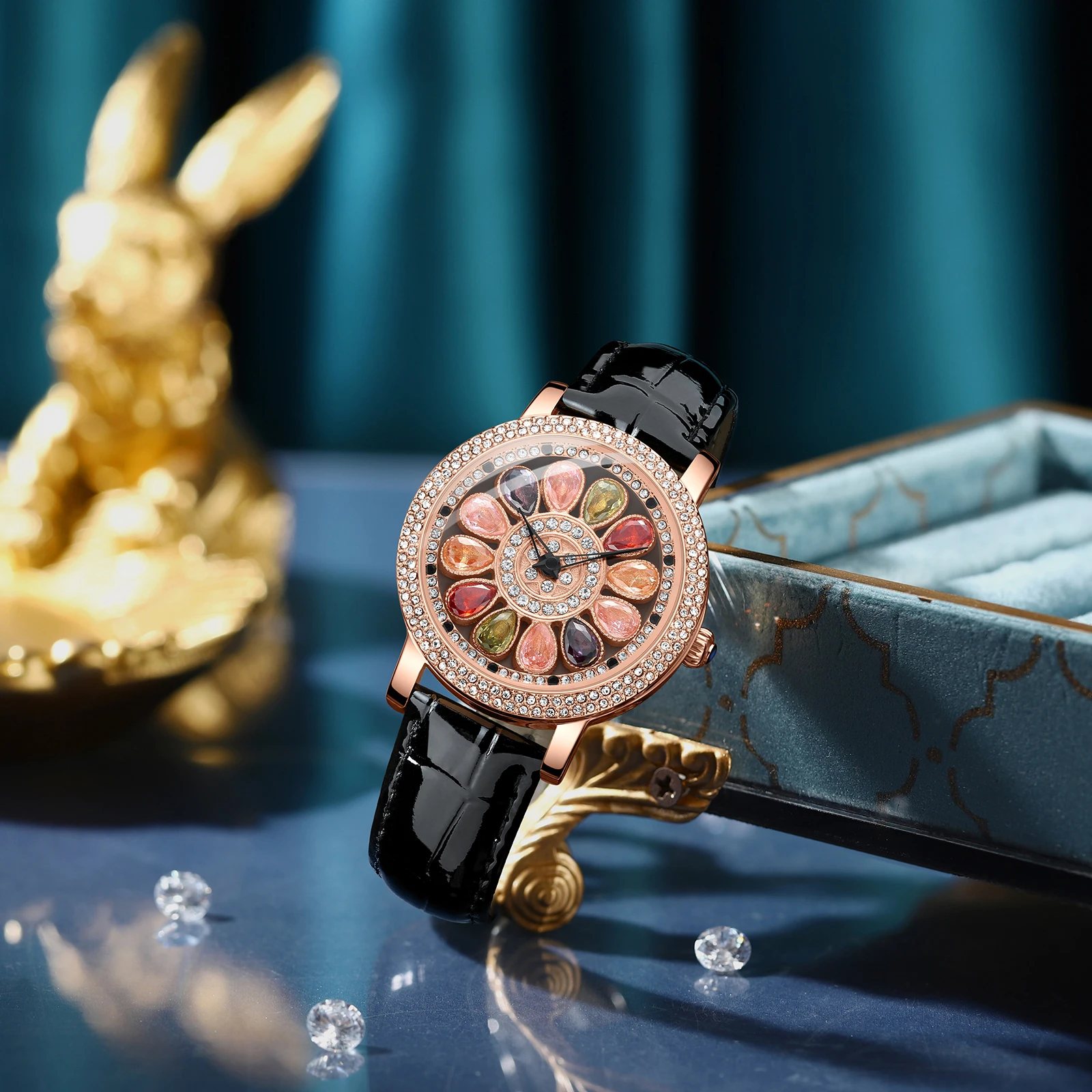 CHENXI Simple Casual Ladies Dress Wrist Watches Rose Gold Watch For Women Crystal Diamond Leather Women Watches Waterproof Clock