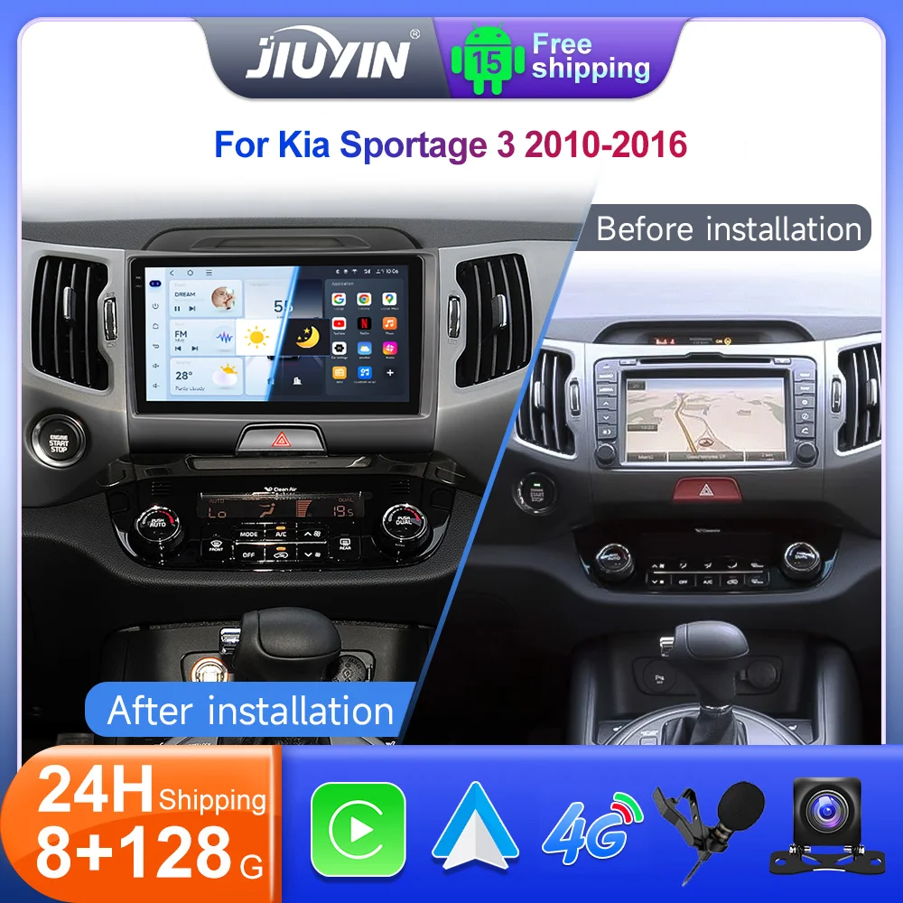 JIUYIN 9 "autoradio Android 15 pour Kia Sportage sans fil CarPlay Android Auto DSP multimédia GPS DVR lecteur d'écouteurs