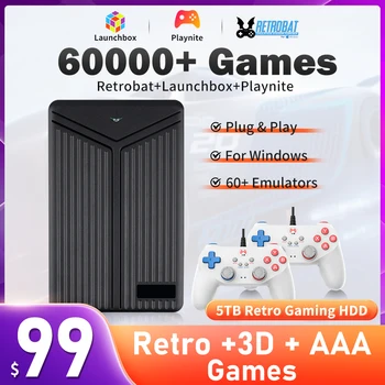 Hyper Base Mix 에뮬레이션 드라이브, Retrobat, Launchbox, Playnite 3-in-1 게임 HDD, 60000 게임 외장 하드 드라이브, AAA, 3D 게임, 5TB