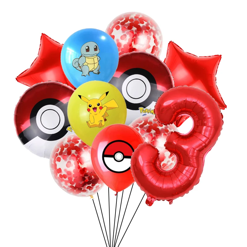 

11pcs/Set Pikachu Elf Ball Balloon Birthday Party Decorations 32inch Red Number Globos Kids Birthday Party Baby Shower Air Balls