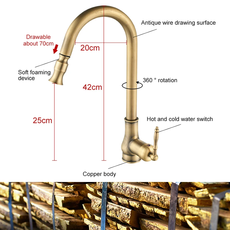 Keukenkraan met uittrekbare sproeier uittrekbare keukenkranen commerciële moderne lente aanrecht kraan warm en koud water badrandcombinaties messing wastafelkraan met standaard fittingen, zwart