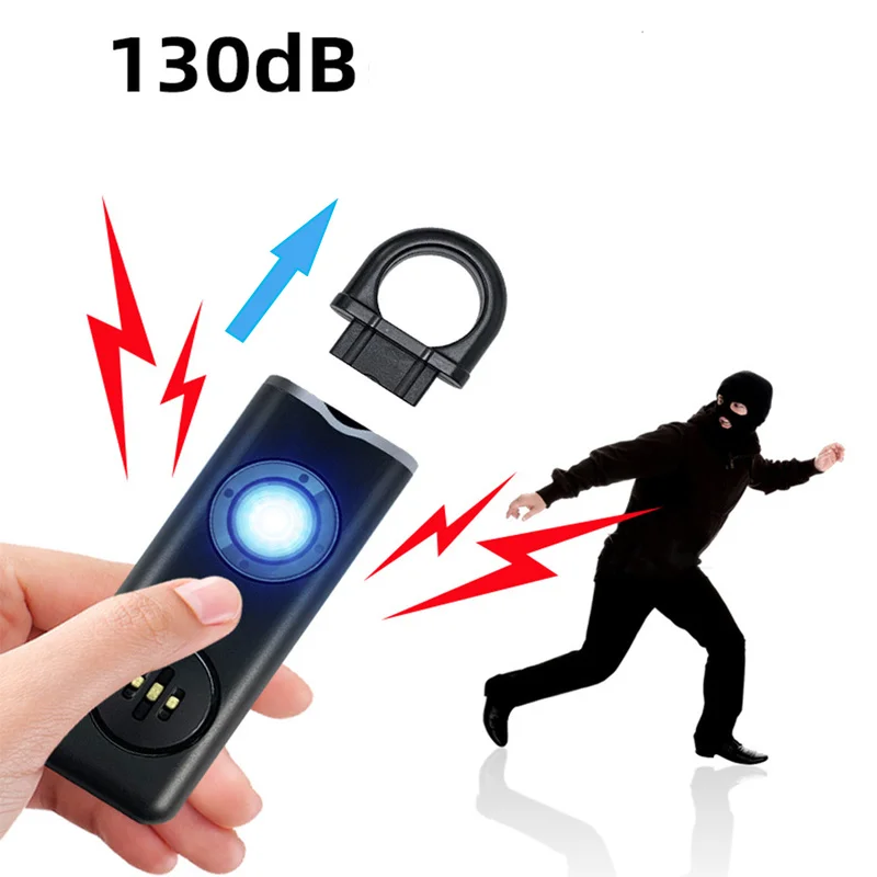 

Self Defense LED Flashlight USB Type-c Rechargeable Keychain Light with Safety Alarm Protective Women Outdoor Emergency Tool