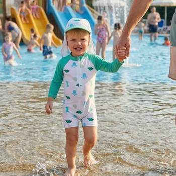 Tregren 0-24M Infant Baby Boy Rash Guard Swimsuit Octopus Print Long Sleeve Zipper Romper Swimwear with Swimming Hat 2pcs Sets