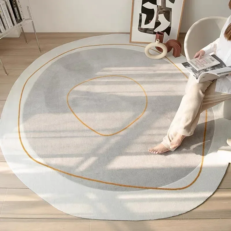 Round Cream Living Room Carpet Abstract Stripe Art Decorative Rug Soft and Comfortable Study Carpets Foldable Cloakroom Rugs 양탄자 3