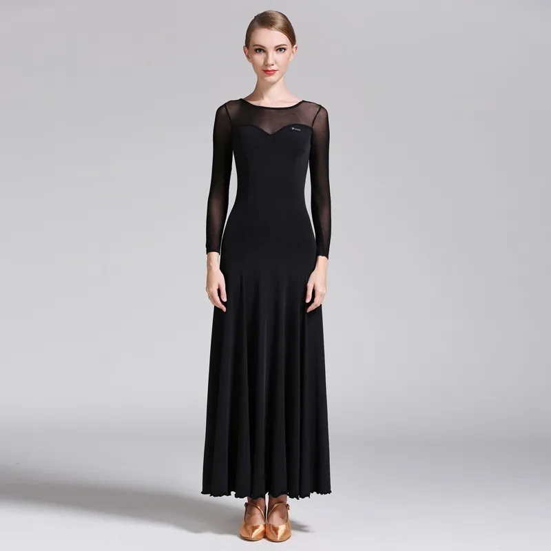 

Cheap Women Girls Black Red Long Dance Dress Ballroom Practice Wear