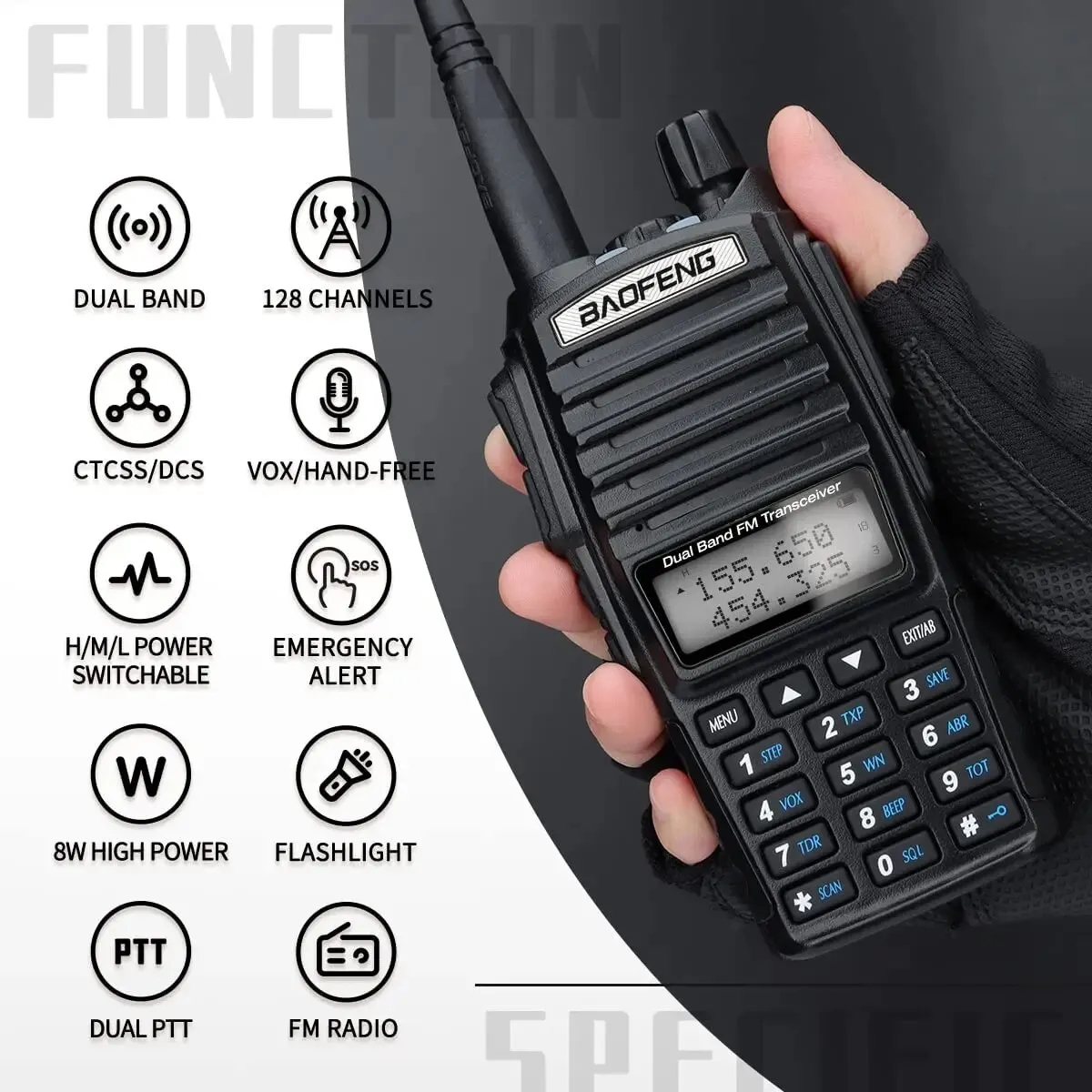 Baofeng UV 82 Walkie Talkie Real 5W 8W Ham Radio Comunicador Dual PTT Long Range 2 Way Portable FM Amateur Radio Station 4