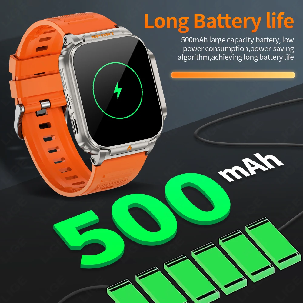 LIGE Men Smart Watch with Electronic Lighter Full Touch Screen Bluetooth Call Watch 500mah Waterproof Alarm Clock Smartwatch Man