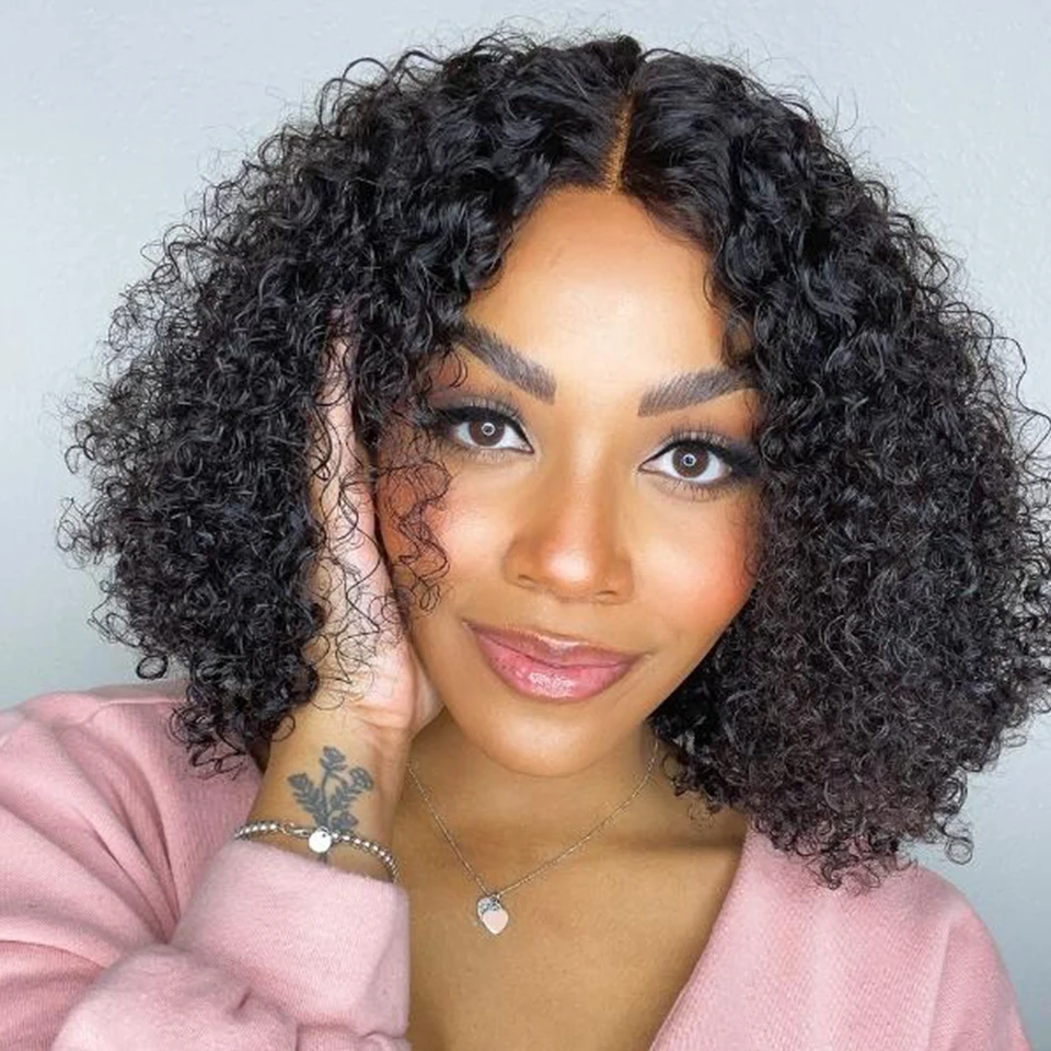 

Curly Human Hair Wigs For Women Short 13x6x1 HD Curly Bob Lace Front Wig Natural Deep Wave 4x4 Lace Closure Brazilian Hair Wigs