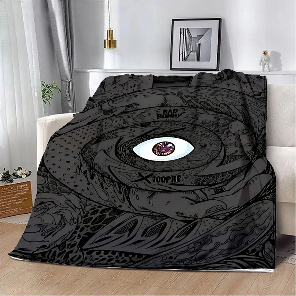 KPOP Bad Bunny Printed Blanket for Bed Sofa and Armchair Picnic Blankets Warm Blanket Comfortable Blanket Home Travel Birthday 3