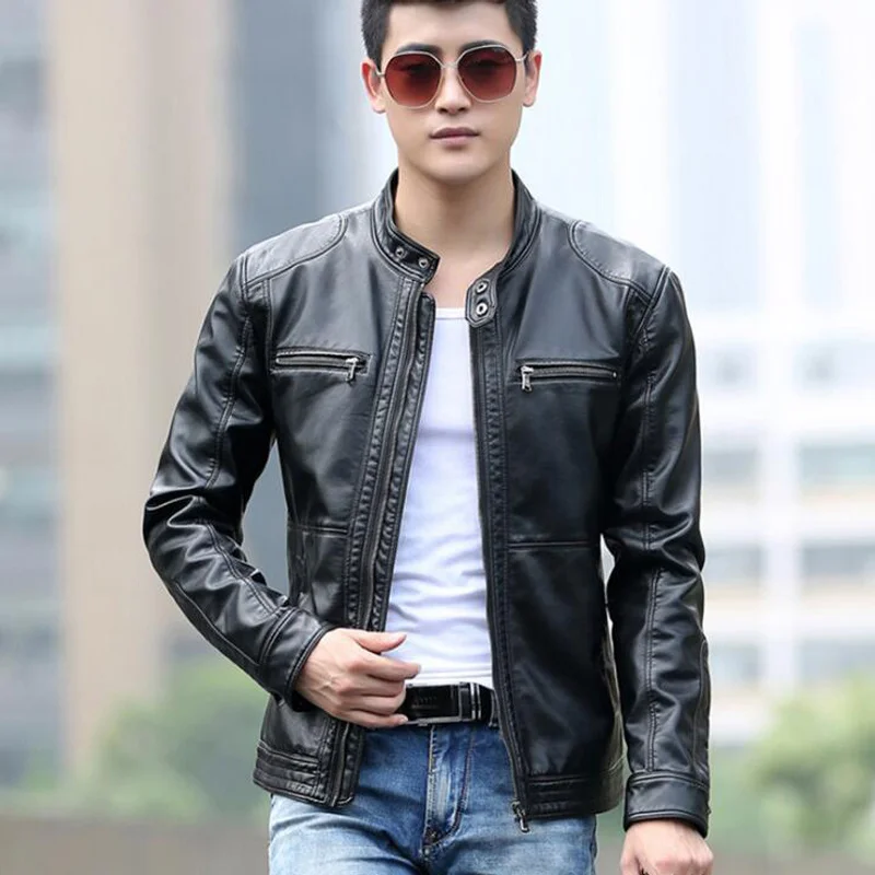 

Leather Jacket Men Design Stand Collar Male Casual Motorcycle Mens Fashion Veste en cuir genuine jackets jaqueta