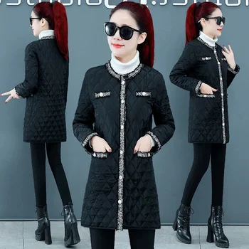 2023 Winter Women's New Korean Loose Cotton-padded Jacket Diamond Lattice Light Down Cotton Female Mid Length Slim Padded Coat - Image 3
