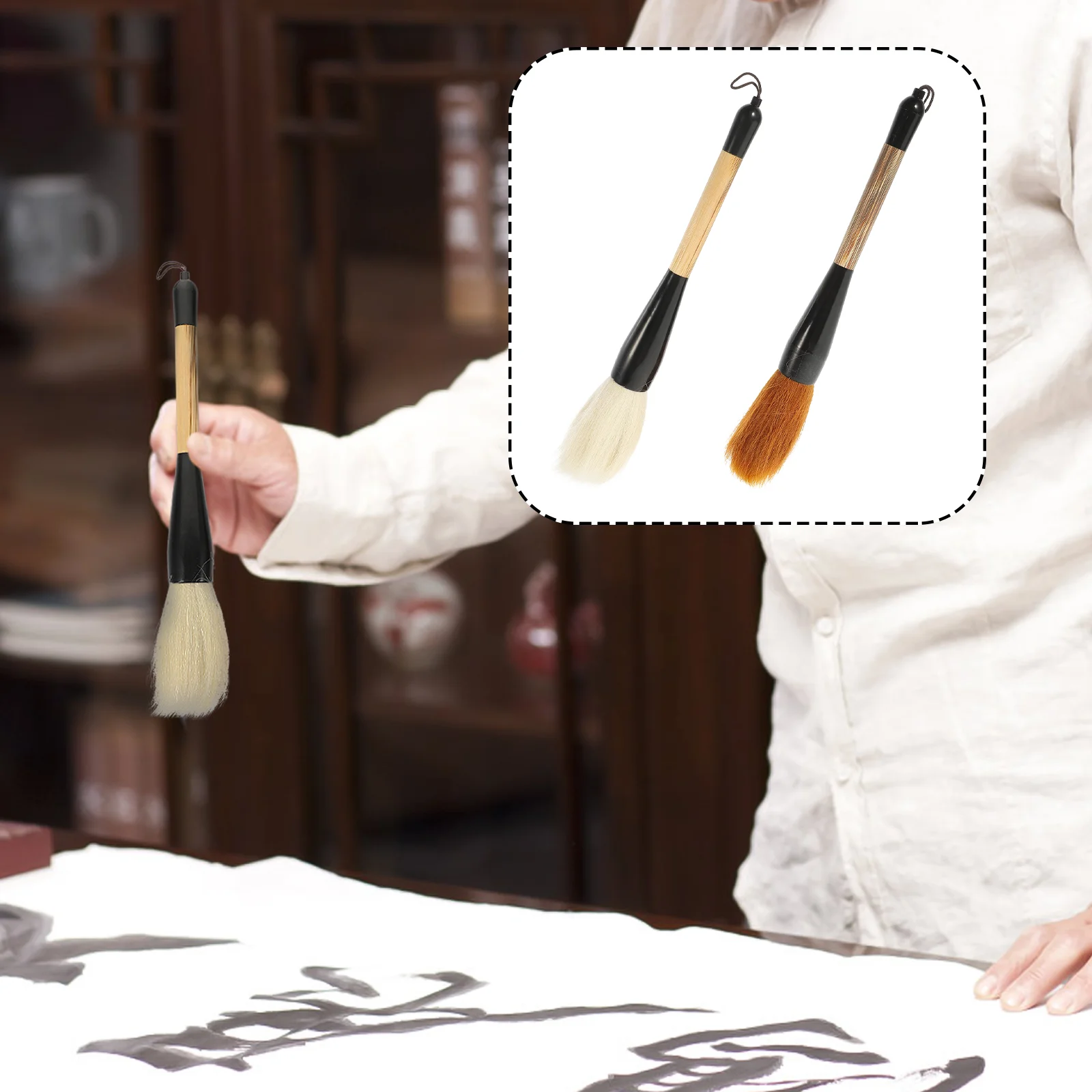 

2 Pcs Traditional Chinese Painting Writing Brush Student Calligraphy Pen Bamboo Large Drawing