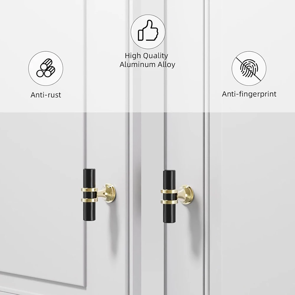 Modern Black Gold Cabinet Handles-Solid Drawer Knobs for Kitchen Furniture with Zinc Alloy Material