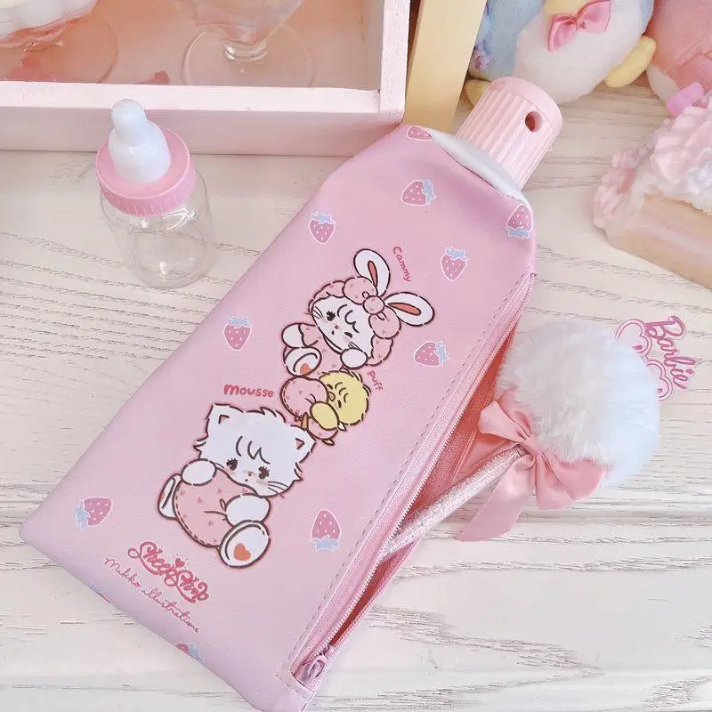 

Kawaii Sanrio Mikko Co Branded Pencil Case Anime Cute Cartoon Portable Pink Storage Bag, Strawberry Lovely Girl Makeup Bag Toy