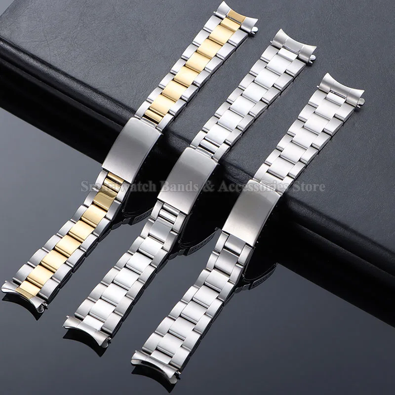 Premium Curved End Stainless Steel Watch Strap with Folding Bracelet