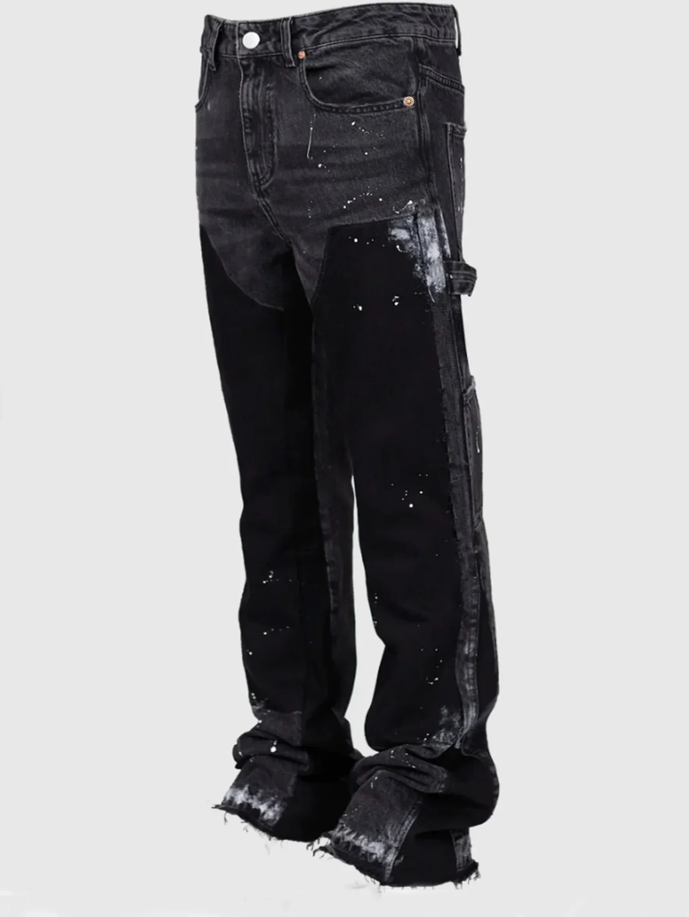 2025 Men's Fashion Jeans Work Pants, European and American Fashion Workwear Elastic Patchwork Denim Layered Flared Pants S-XXL 2