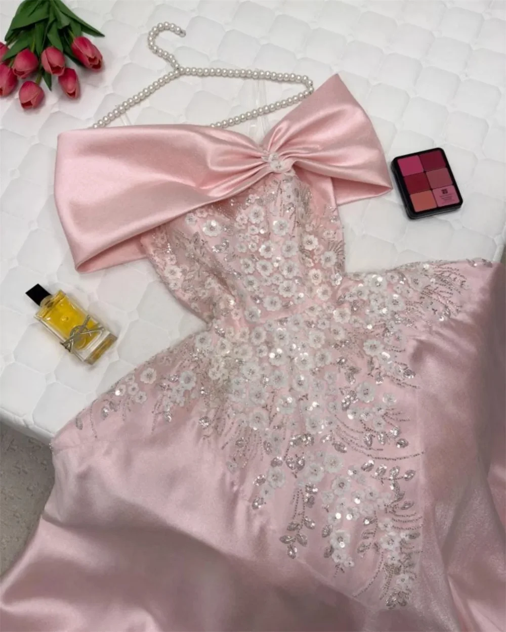 كاثي مخصص الوردي قبالة الكتف الترتر يزين فساتين لح...