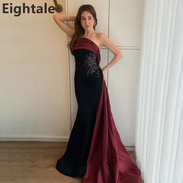 Eightale 2025 Mermaid Black Burgundy Contrast Color Evening Dress
