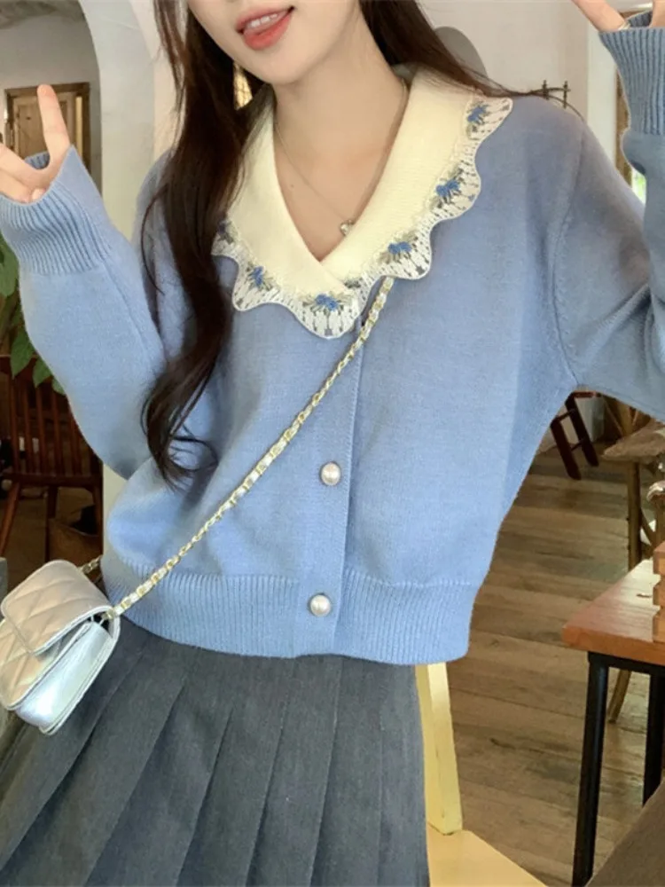 여성용 크롭 가디건 재킷, 빈티지 자수, 니트 스웨터, 상의, 패션, 한국 신상