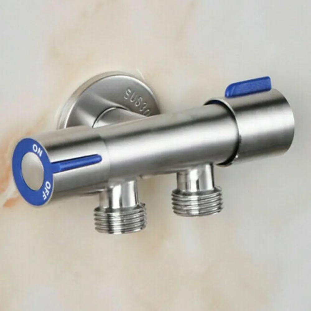

Single Cold Water Faucets Double-Handle Bathroom Tap Valve Single Inlet Double Outlet Double Control Stainless Steel Valves