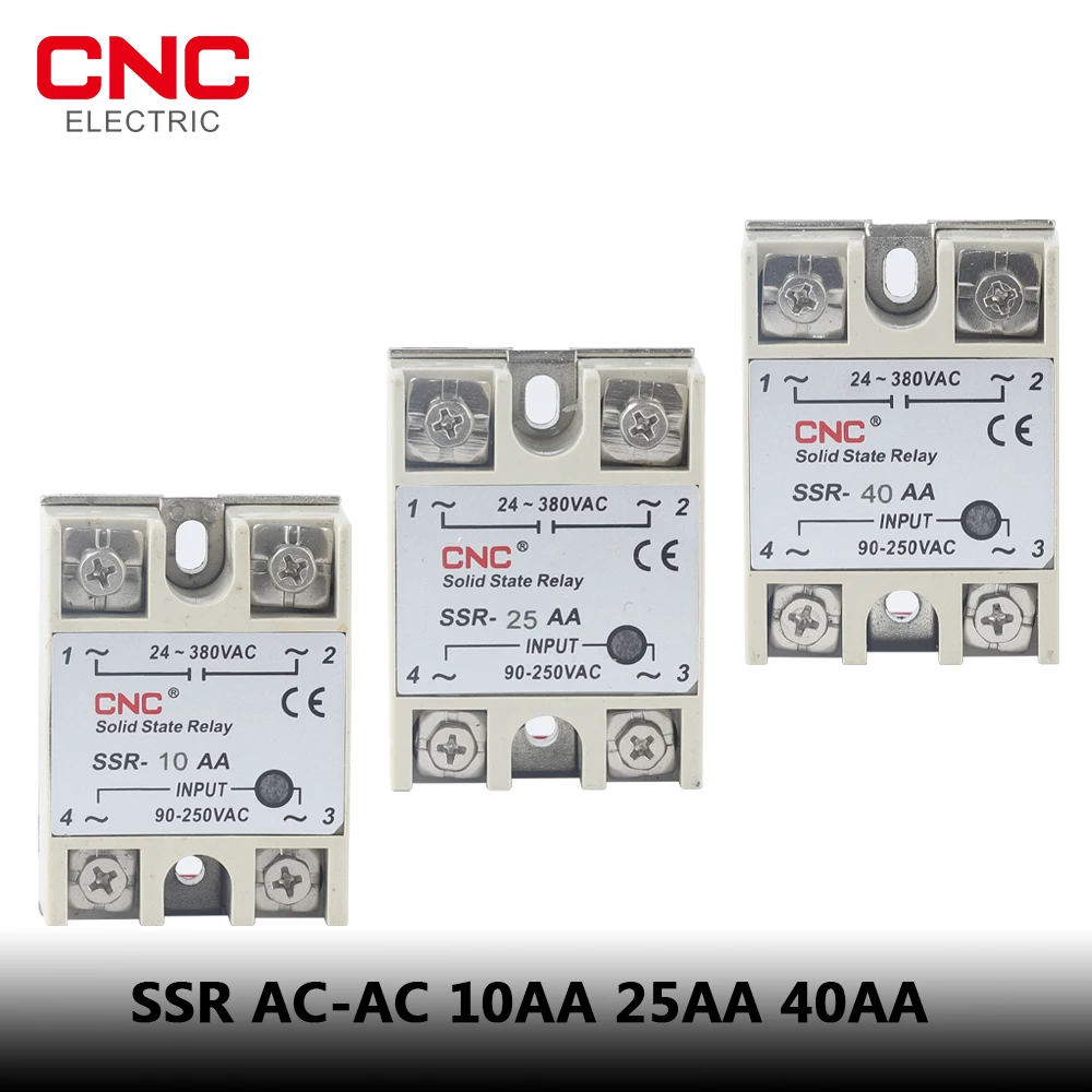 

CNC Solid State Relay SSR 10AA 25AA 40AA AC Control AC White Shell Single Phase With Plastic Cover Input 90-250V Output 24-380V