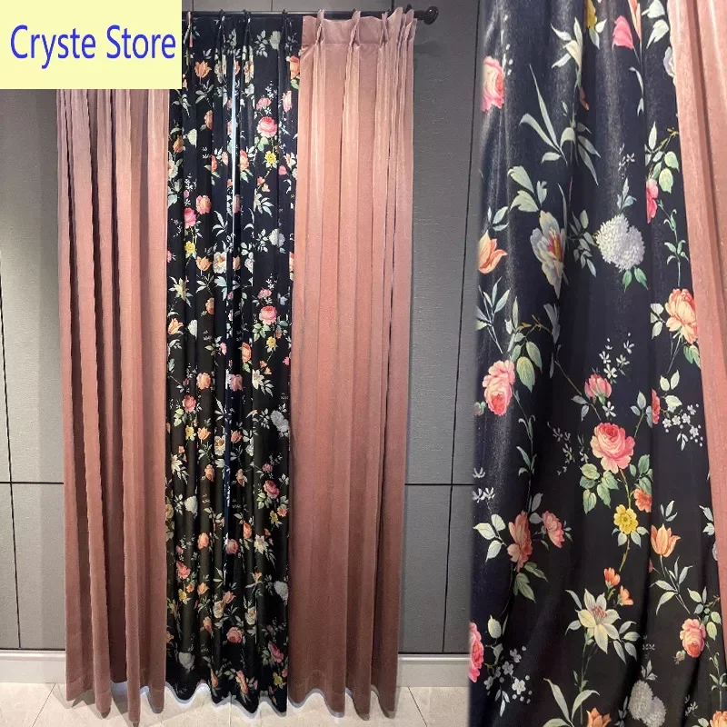 

Curtains for Living Room Dining Bedroom American Pastoral Style Luxury Villa Printing Stitching European Style Luxury Windows