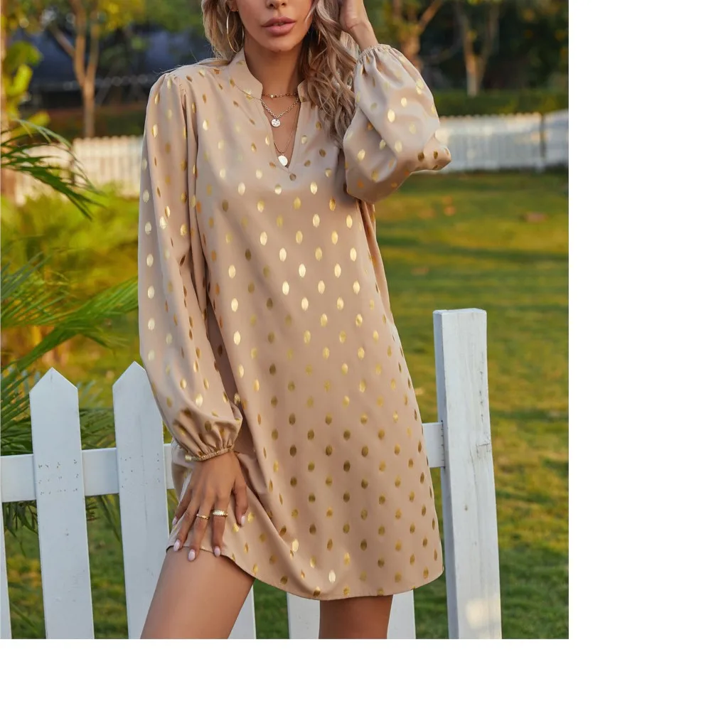 

New Fashionable And Noble V-neck Polka-dot Dress For Street Commuting And Office Girls, Elegant And Youthful Knee-length Skirt