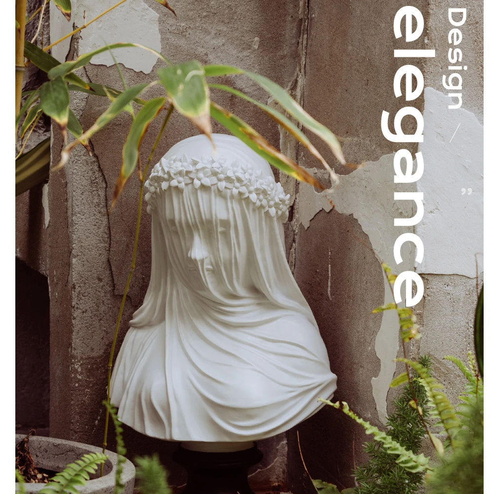 

Gothic Decorative Home Sculpture Cloak Woman Bust Veiled Lady Art 35CM Mysterious Pure White Dark Style